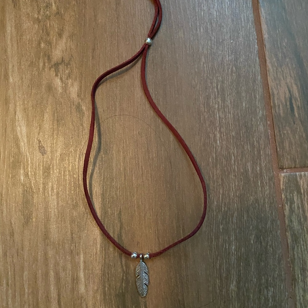 Handmade Burgundy Suede Feather Choker